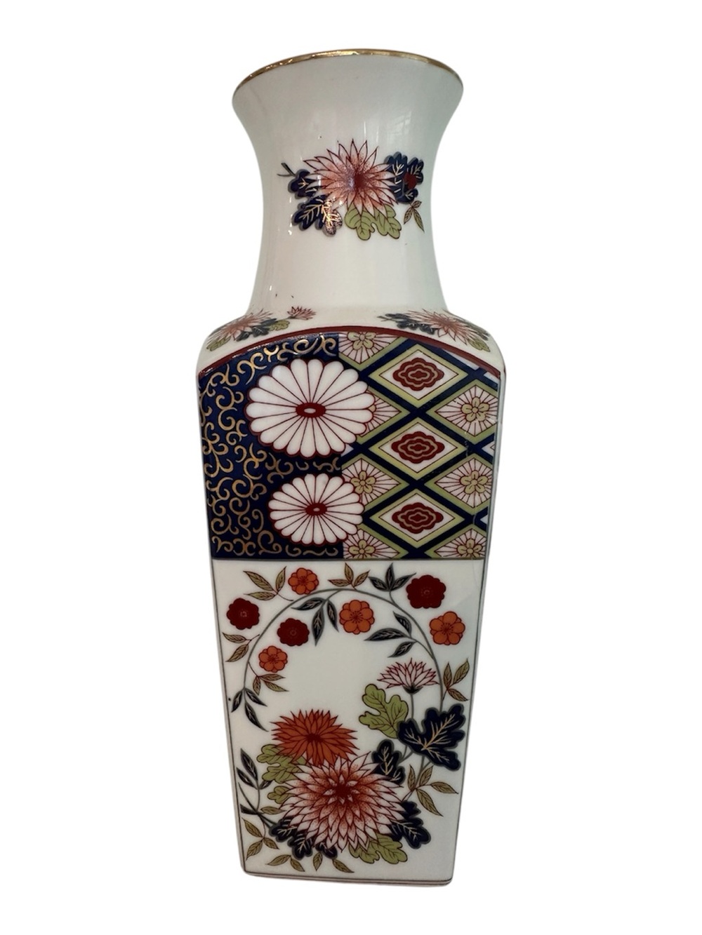 Vintage 10” Made in Japan Imari Style Porcelain Vase Floral Gold Accents